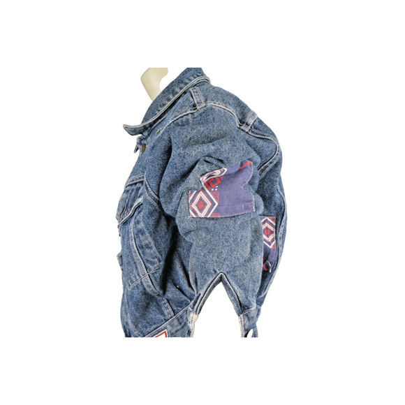 Vintage Guess Georges Marciano 80s Patchwork Stone Washed Denim Jean Jacket Sz S - Picture 11 of 16